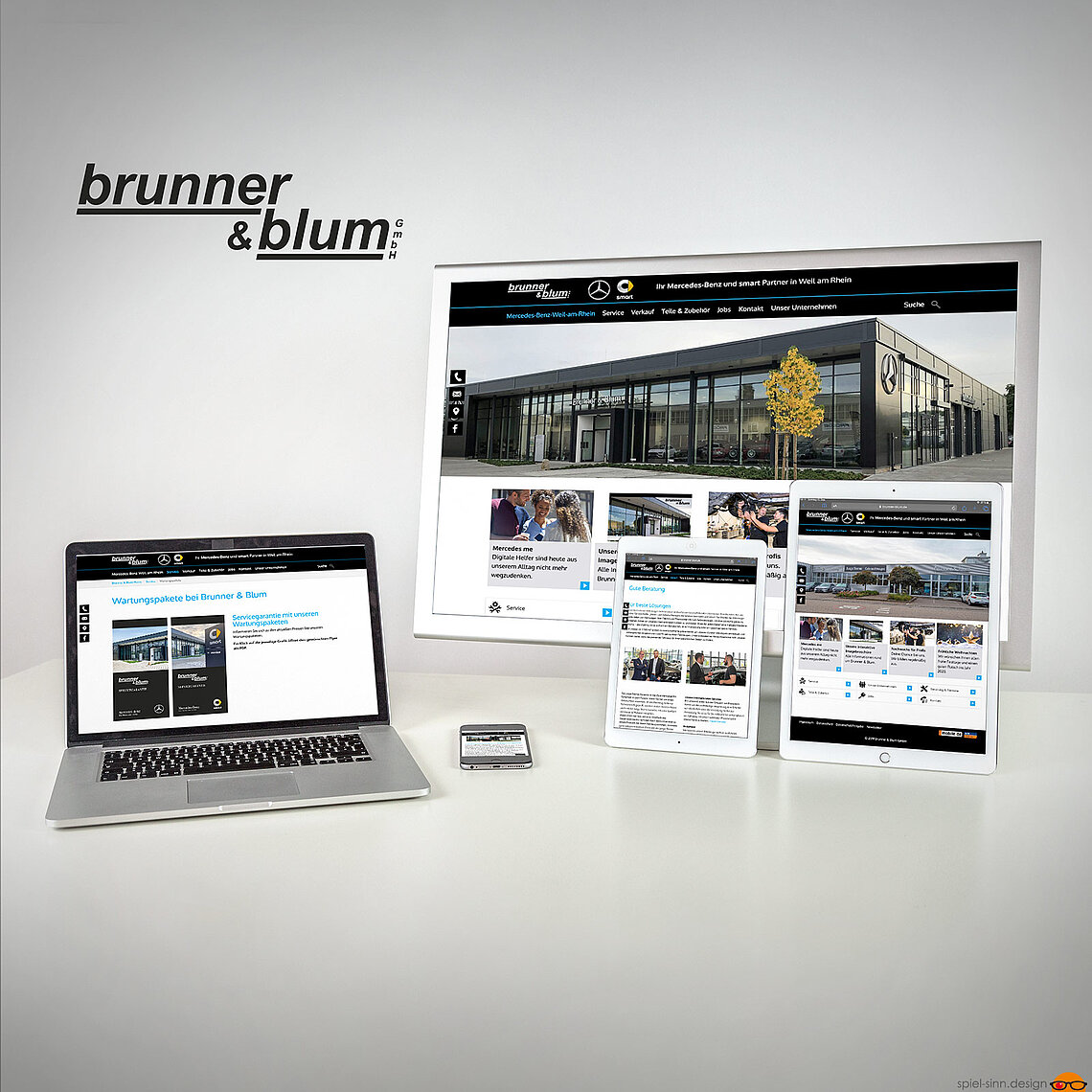 Webdesign für die Firma Brunner & Blum auf verschiedenen Endgeräten dargestellt.